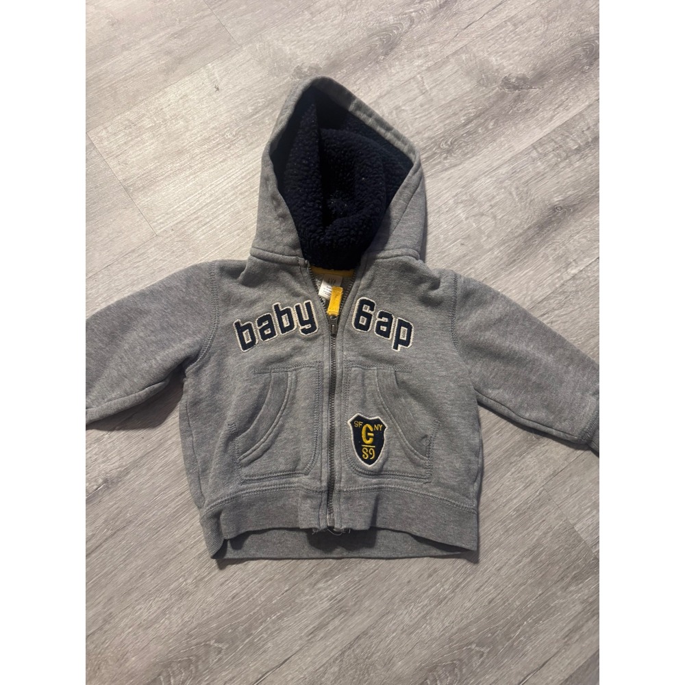 Baby Gap Gray Sherpa Lined Full Zip Hoodie Sweatshirt 12-18 Months 1969 Patch